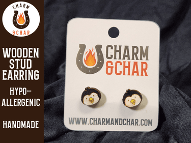 Penguin Wood Stud Earrings - Animal Fashion Earring - Stud Earring - Charm and Char